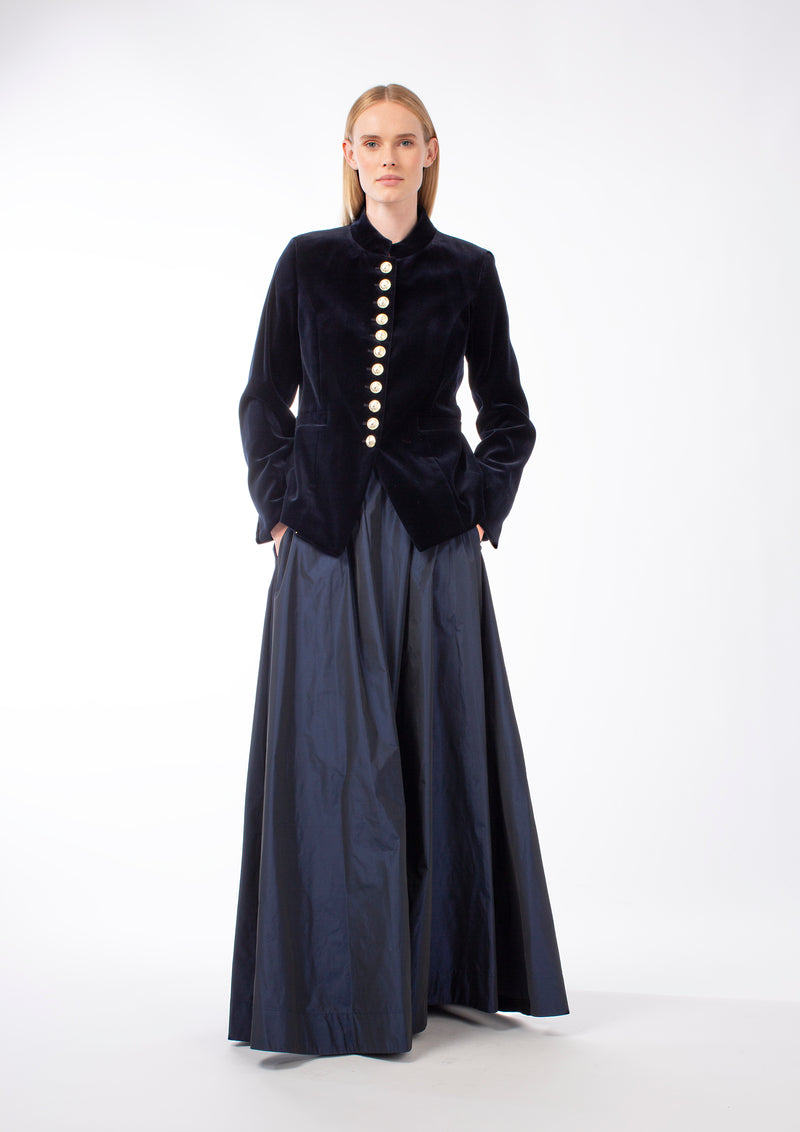 TAFFETA ODINA MAXI SKIRT - NAVY/BORDEAUX/CAMEL