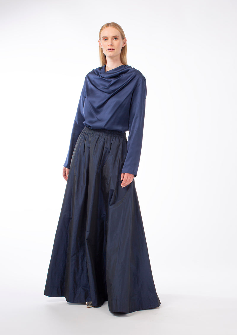 TAFFETA ODINA MAXI SKIRT - NAVY/BORDEAUX/CAMEL
