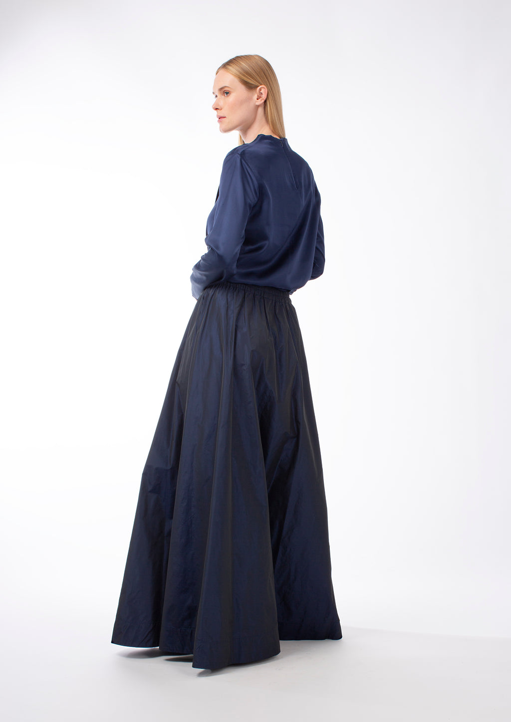TAFFETA ODINA MAXI SKIRT - NAVY/BORDEAUX/CAMEL