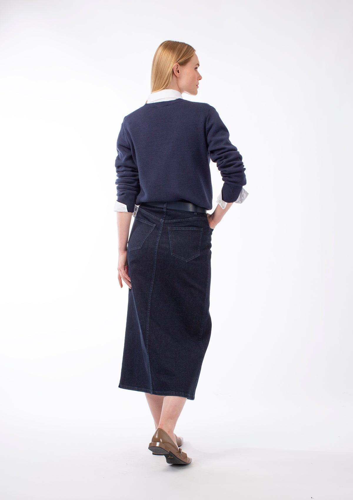 DARK DENIM FRONT SPLIT SKIRT MERYN - SKIRTS - SCAPA FASHION - SCAPA OFFICIAL