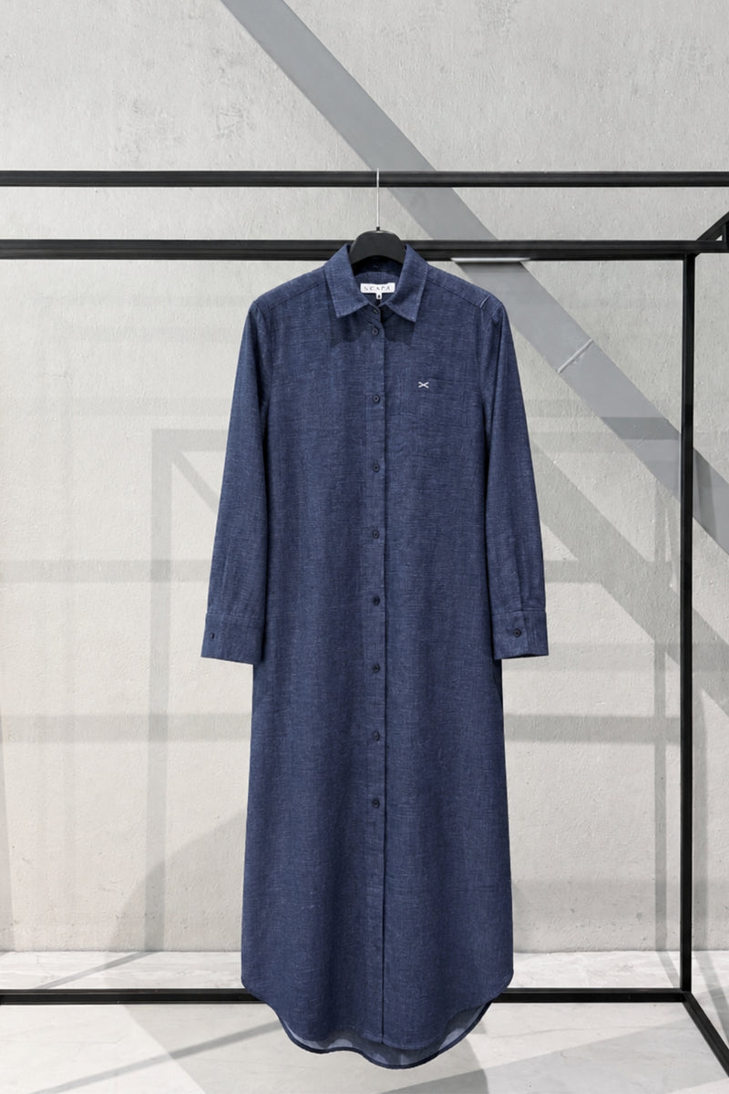 LINEN-COTTON MIXED DRESS ISLY - NAVY