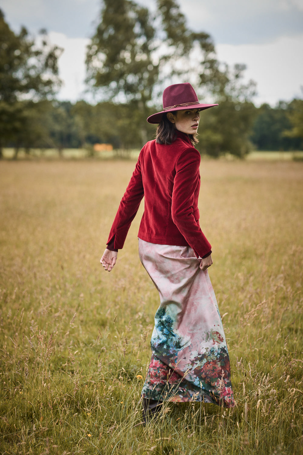 ITALIAN ABSTRACT PRINT MAXI-STYLE SKIRT CESAR - PINK - SKIRTS - SCAPA FASHION - SCAPA OFFICIAL