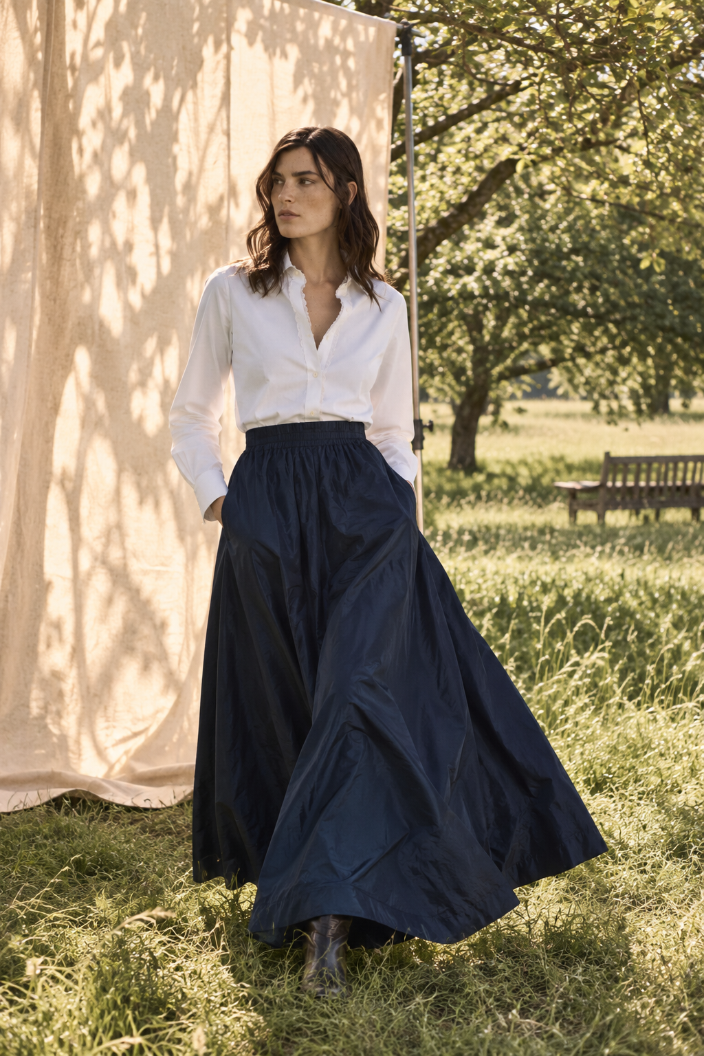 COTTON SKIRT ODINA - NAVY - SKIRTS - SCAPA FASHION - SCAPA OFFICIAL