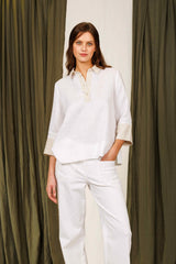 STRAIGHT-LEG  TROUSER WINSTER - WHITE COTTON - TROUSERS - SCAPA FASHION - SCAPA OFFICIAL