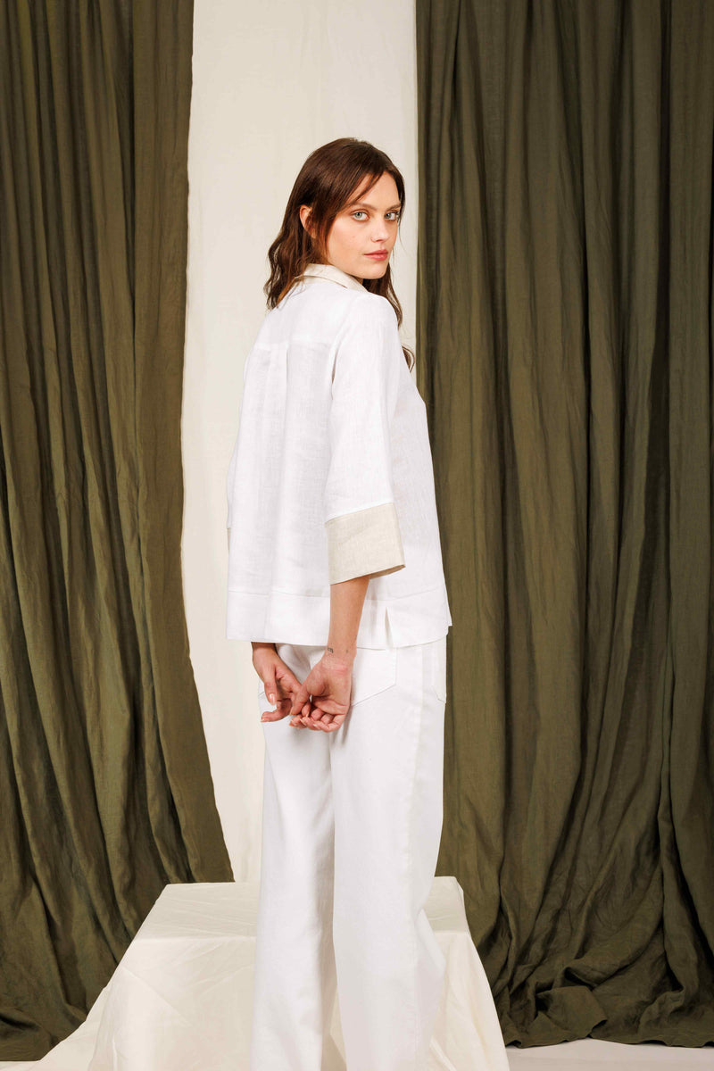 STRAIGHT-LEG  TROUSER WINSTER - WHITE COTTON - TROUSERS - SCAPA FASHION - SCAPA OFFICIAL