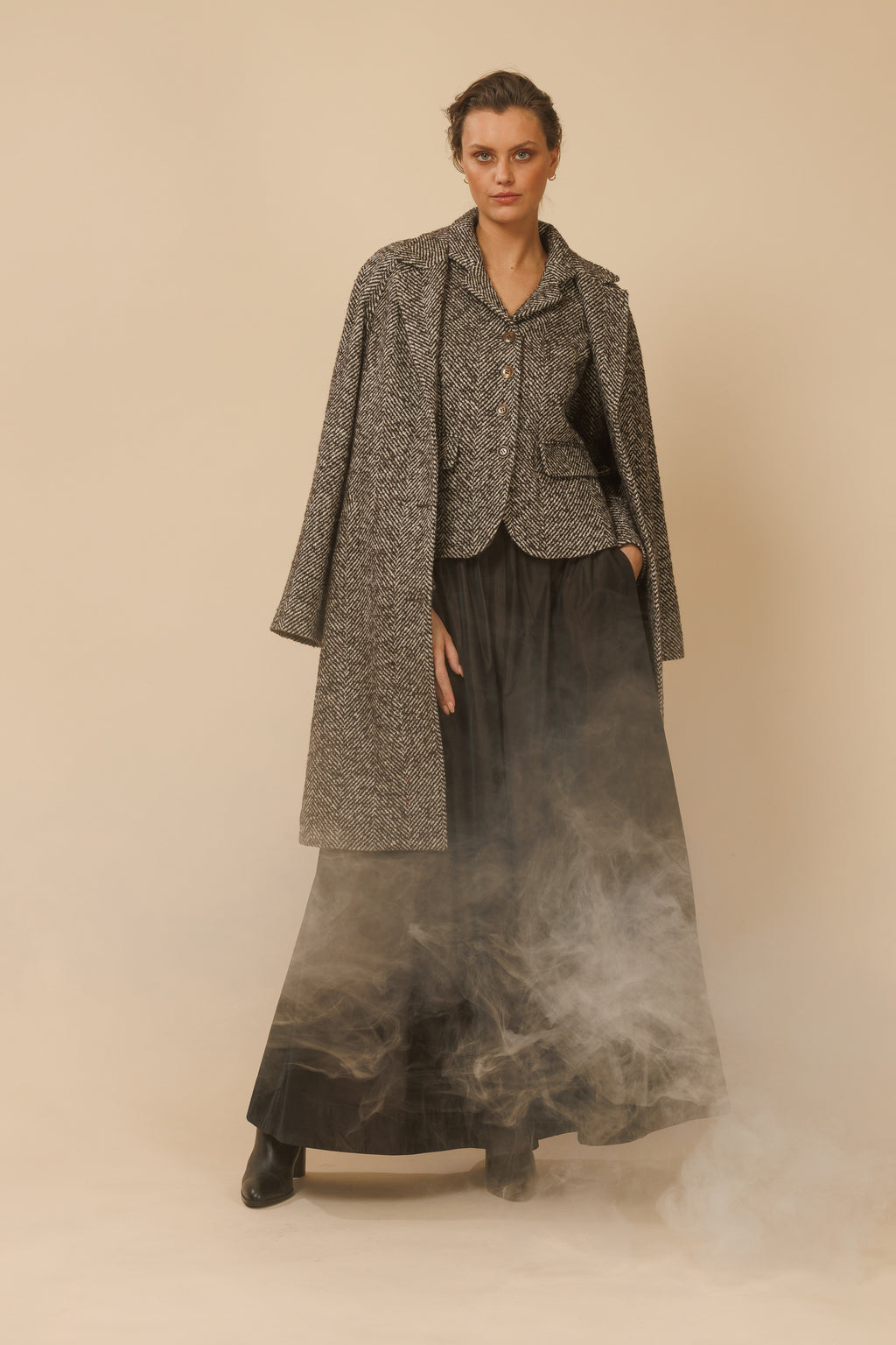 HERRINGBONE WOOL ALPACA BLEND JACKET IVY-DARK BROWN - JACKETS - SCAPA FASHION - SCAPA OFFICIAL