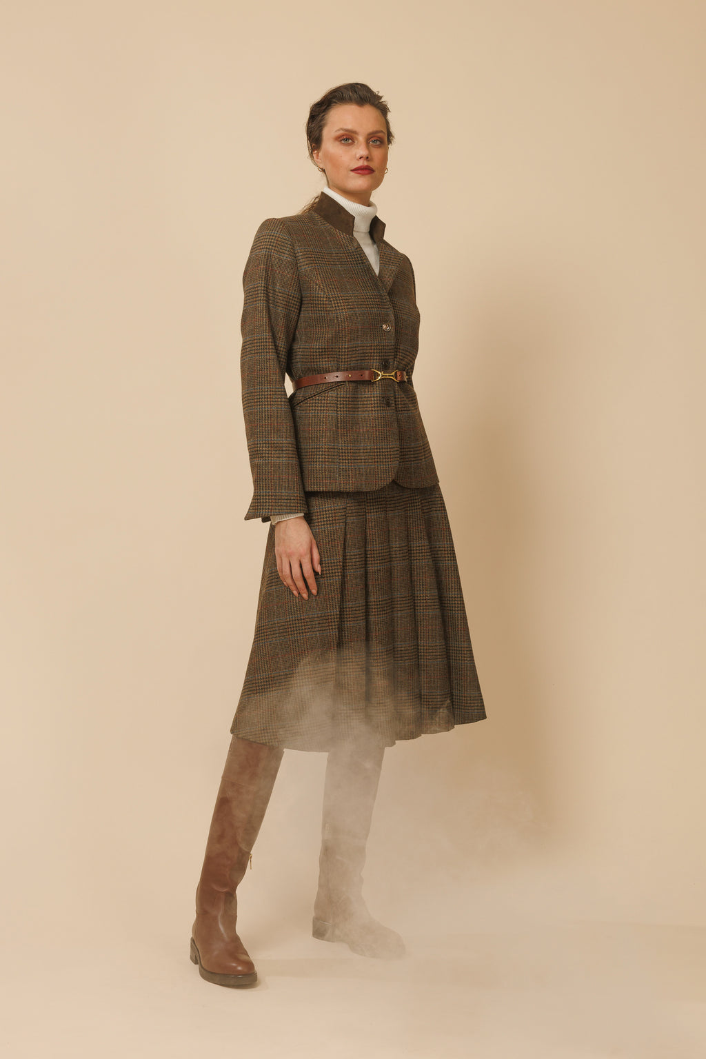 LAMBSWOOL PRINCE OF WALES PLAID JACKET OLIVIA - MARRONE - JACKETS - SCAPA FASHION - SCAPA OFFICIAL