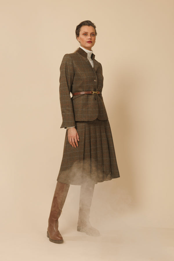 LAMBSWOOL PRINCE OF WALES PLAID SKIRT AMELIE - MARRONE - SKIRTS - SCAPA FASHION - SCAPA OFFICIAL
