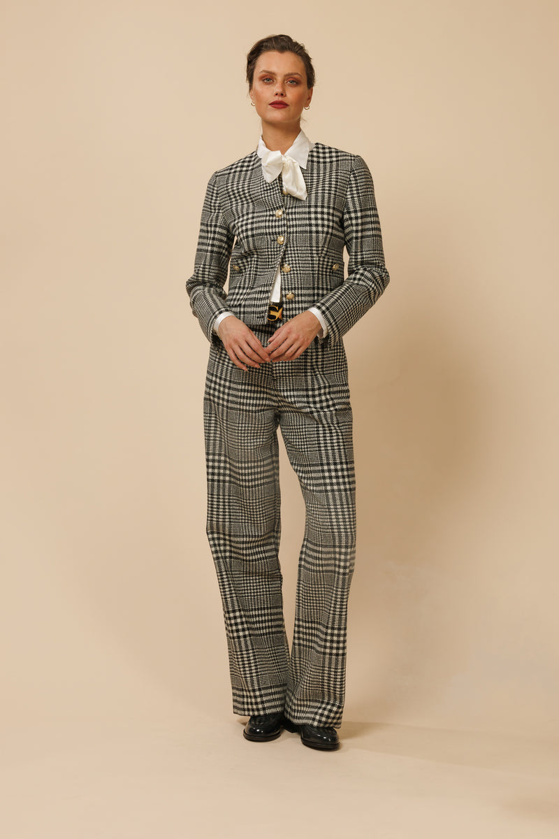 WOOL BLACK & WHITE PLAID BOLERO-JACKET WILLOW - JACKETS - SCAPA FASHION - SCAPA OFFICIAL