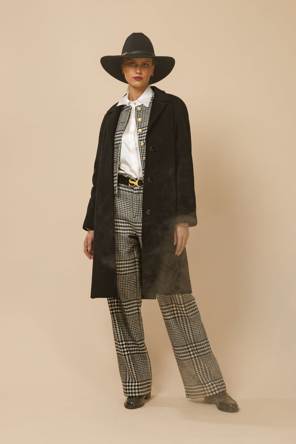 WOOL BLACK & WHITE PLAID TROUSER JOLENE - TROUSERS - SCAPA FASHION - SCAPA OFFICIAL