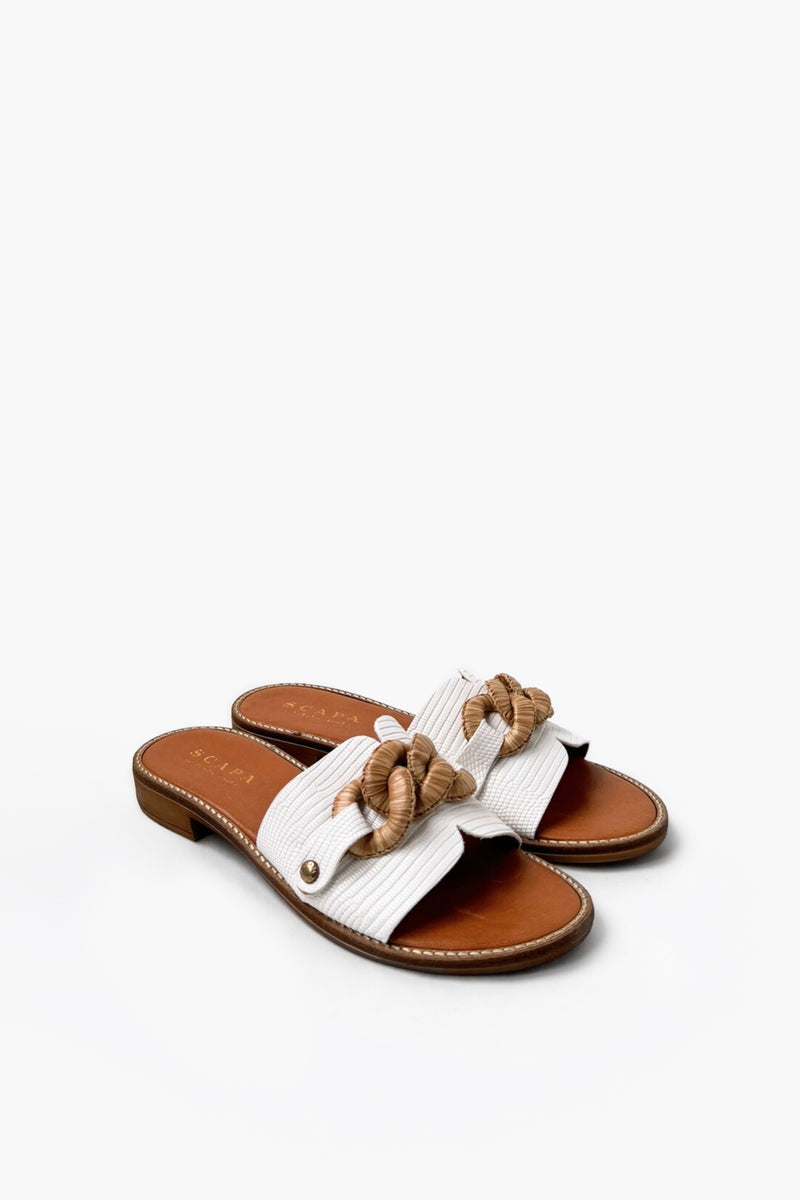 LEATHER SLIPPERS WITH RAFFIA CHAIN - SHOES - SCAPA FASHION - SCAPA OFFICIAL
