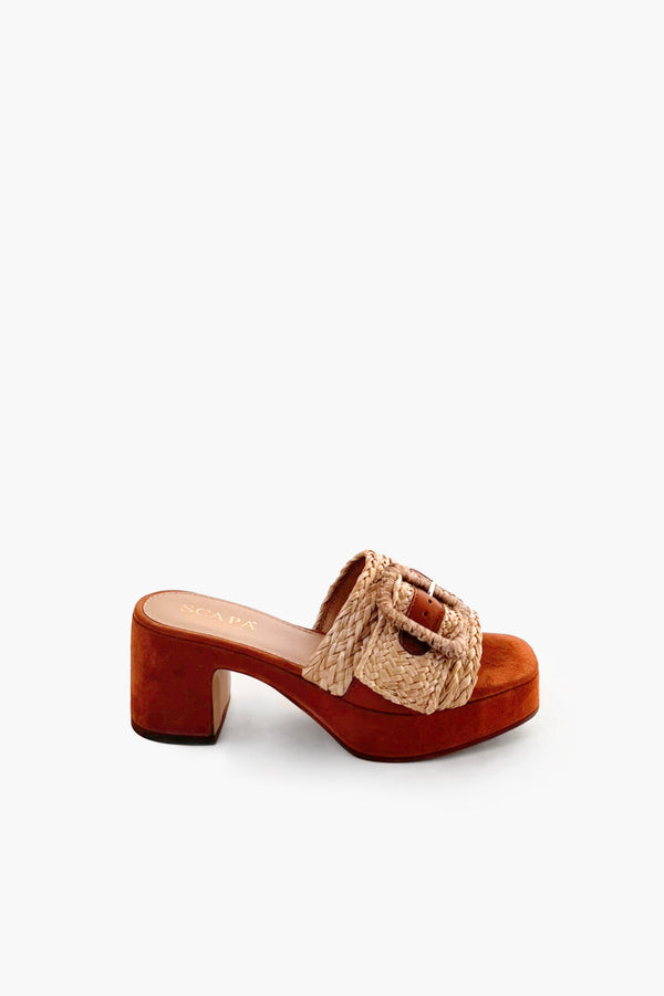 SUEDE CHUNKY HEELS WITH RAFFIA BAND AND BUCKLE - SHOES - SCAPA FASHION - SCAPA OFFICIAL