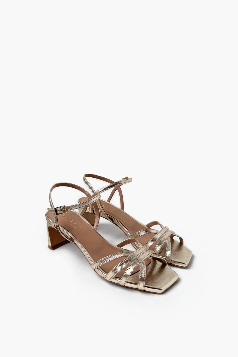 LEATHER METALLIC HEELS WITH STRAP - SHOES - SCAPA FASHION - SCAPA OFFICIAL