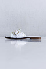 LEATHER SLIPPER WITH BUCCLE AND STUD DETAIL - WHITE AND SAND - SHOES - SCAPA FASHION - SCAPA OFFICIAL