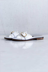 LEATHER SLIPPER WITH BUCCLE AND STUD DETAIL - WHITE AND SAND - SHOES - SCAPA FASHION - SCAPA OFFICIAL