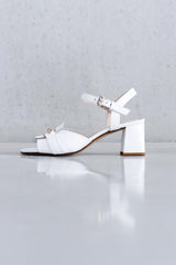 LEATHER HEEL SANDAL WITH FINE BUCKLE - WHITE /SAND - SHOES - SCAPA FASHION - SCAPA OFFICIAL