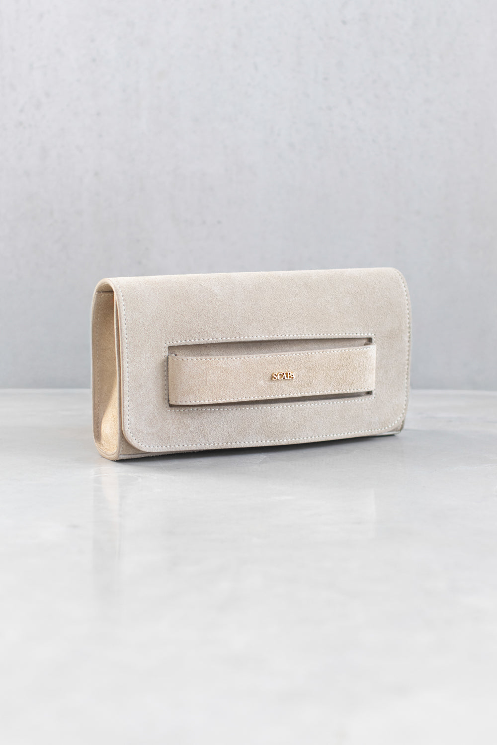 SUEDE CLUTCH - DK BEIGE AND SAND - BAGS - SCAPA FASHION - SCAPA OFFICIAL