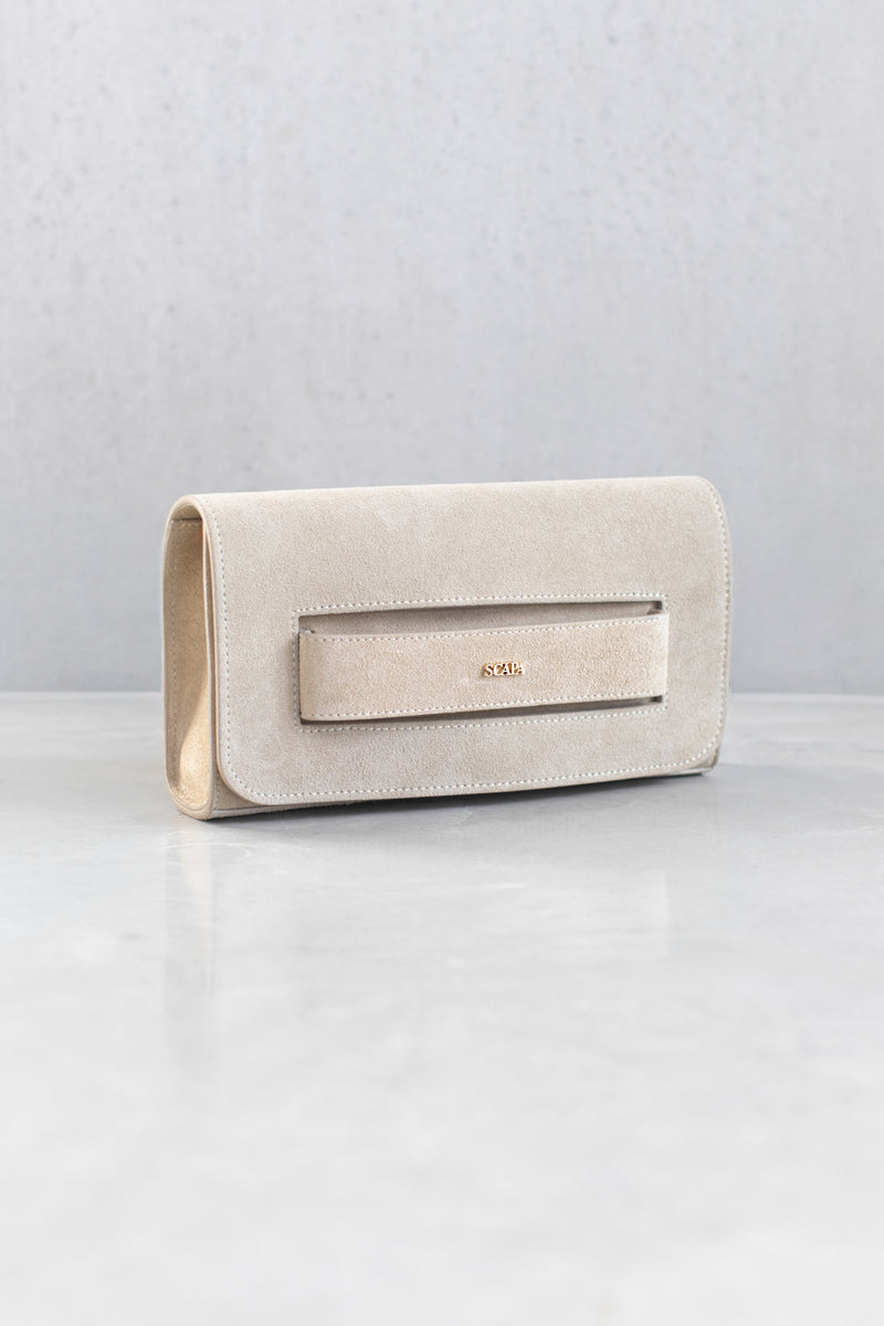 SUEDE CLUTCH - DK BEIGE AND SAND - BAGS - SCAPA FASHION - SCAPA OFFICIAL