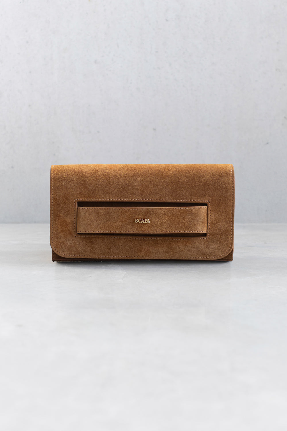 SUEDE CLUTCH - DK BEIGE AND SAND - BAGS - SCAPA FASHION - SCAPA OFFICIAL