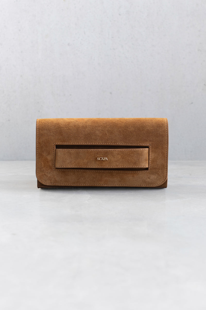 SUEDE CLUTCH - DK BEIGE AND SAND - BAGS - SCAPA FASHION - SCAPA OFFICIAL