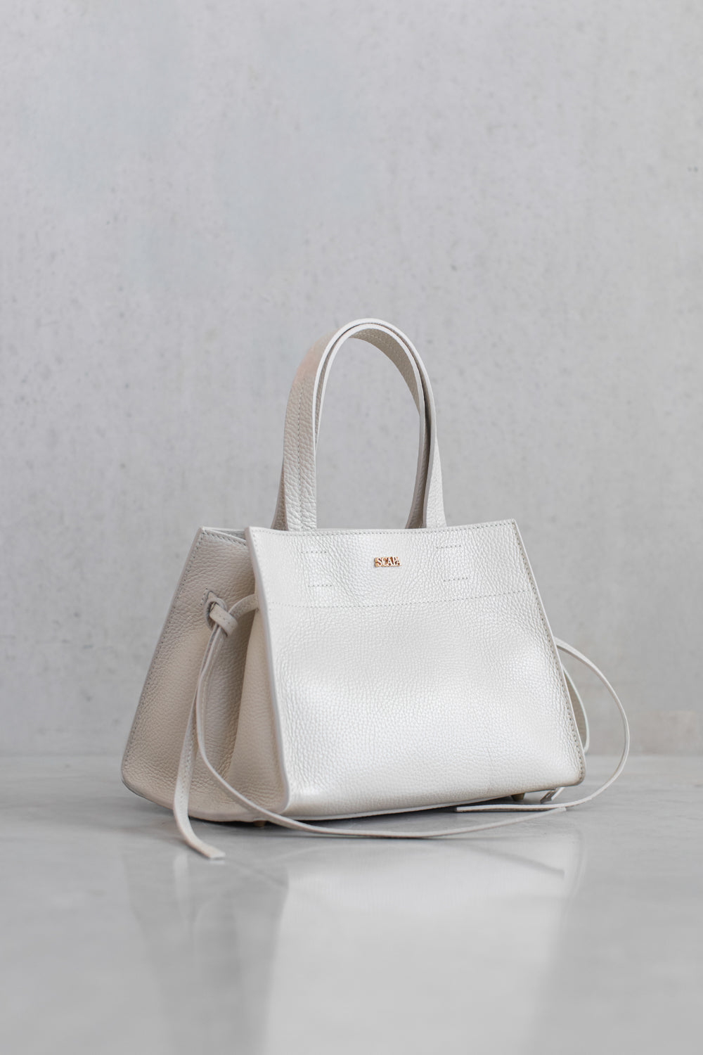 TEXTURED LEATHER HANDBAG - IVORY - BAGS - SCAPA FASHION - SCAPA OFFICIAL