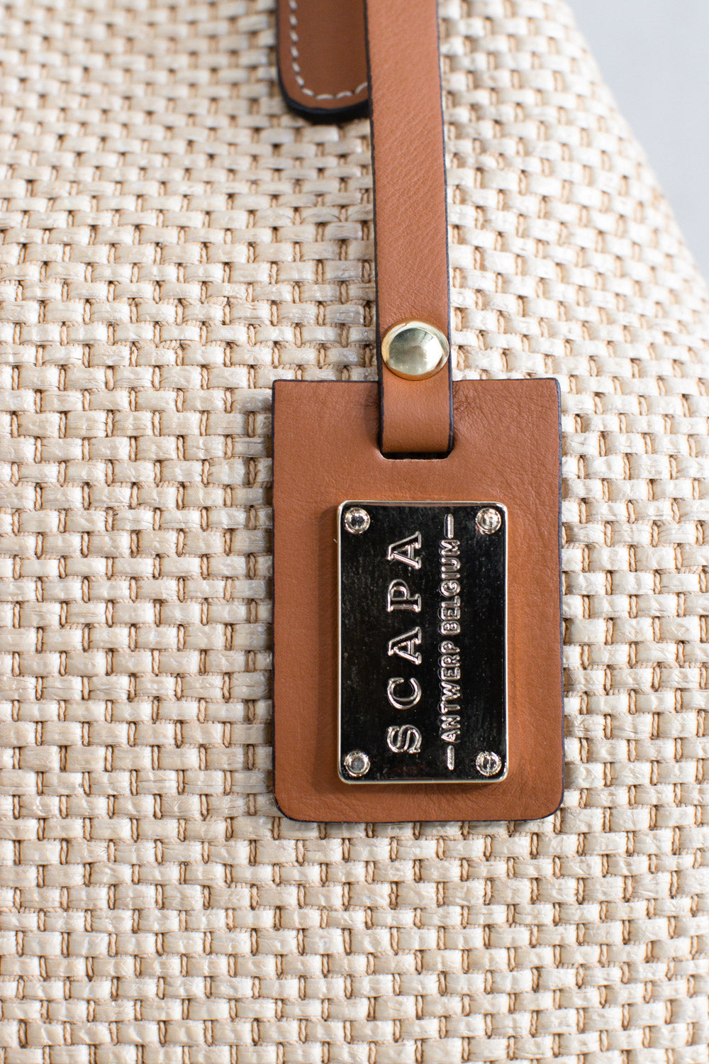 WOVEN HANDBAG -  OFF WHITE/COGNAC - BAGS - SCAPA FASHION - SCAPA OFFICIAL