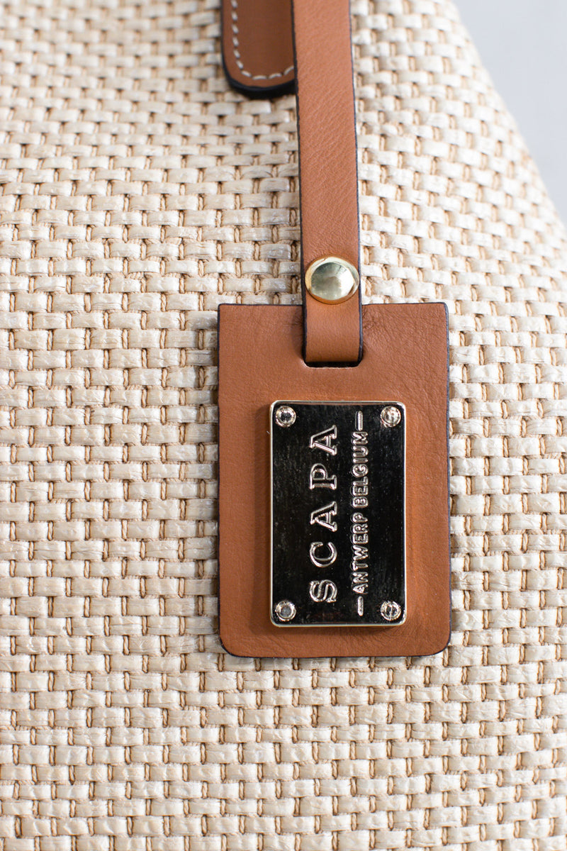 WOVEN HANDBAG -  OFF WHITE/COGNAC - BAGS - SCAPA FASHION - SCAPA OFFICIAL