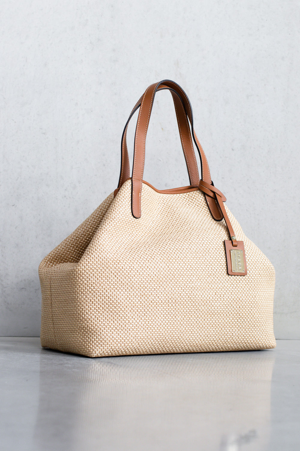 WOVEN HANDBAG -  OFF WHITE/COGNAC - BAGS - SCAPA FASHION - SCAPA OFFICIAL