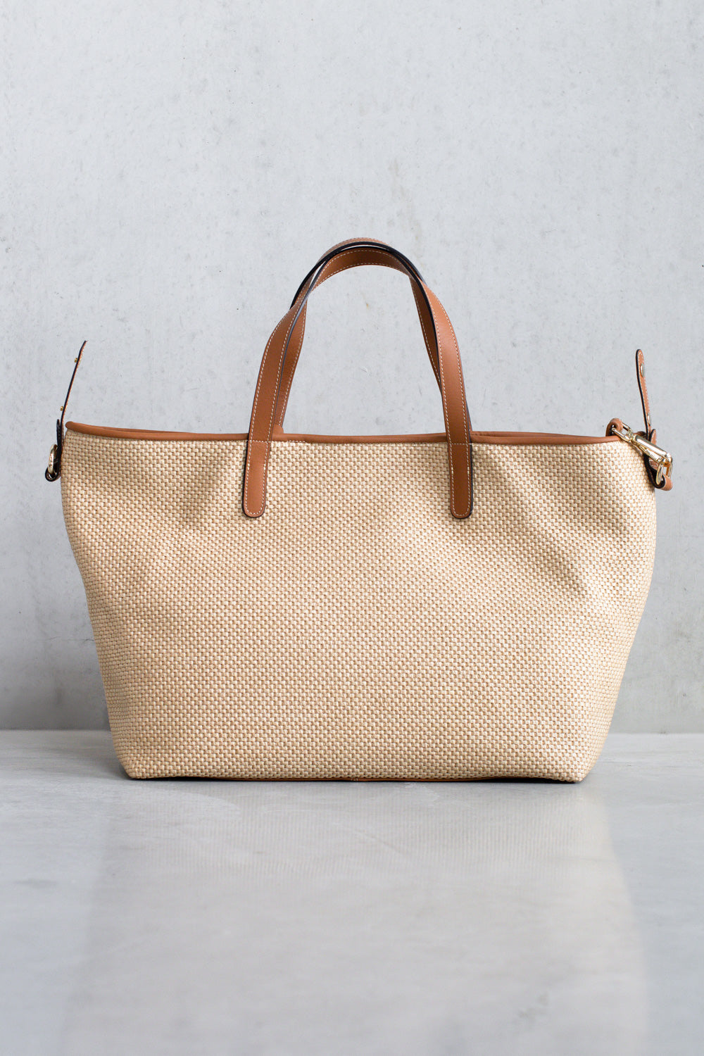 WOVEN HANDBAG -  OFF WHITE/COGNAC - BAGS - SCAPA FASHION - SCAPA OFFICIAL