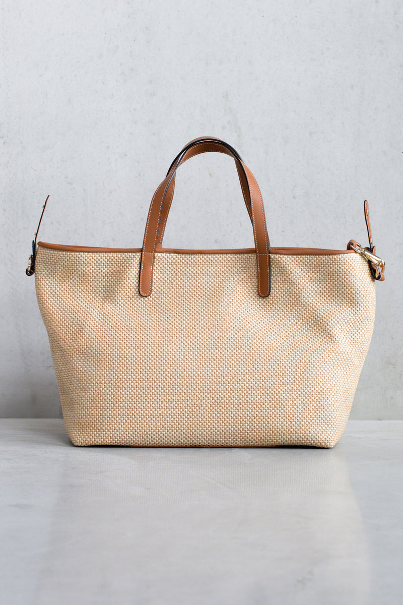 WOVEN HANDBAG -  OFF WHITE/COGNAC - BAGS - SCAPA FASHION - SCAPA OFFICIAL