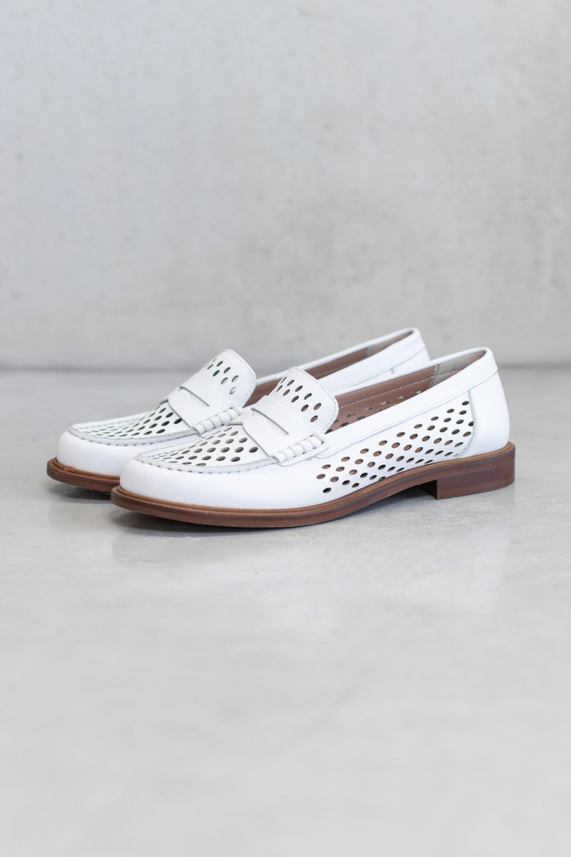 PUNCTURED LEATHER  LOAFER - DENIM BLUE & OFF-WHITE - SHOES - SCAPA FASHION - SCAPA OFFICIAL
