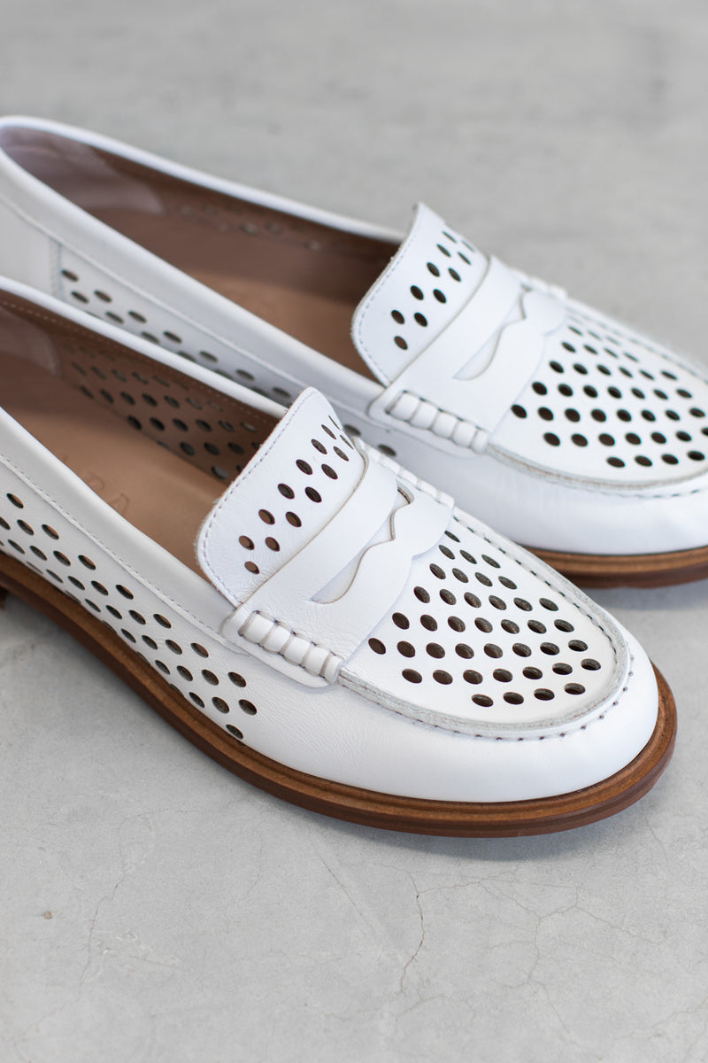 PUNCTURED LEATHER  LOAFER - DENIM BLUE & OFF-WHITE - SHOES - SCAPA FASHION - SCAPA OFFICIAL