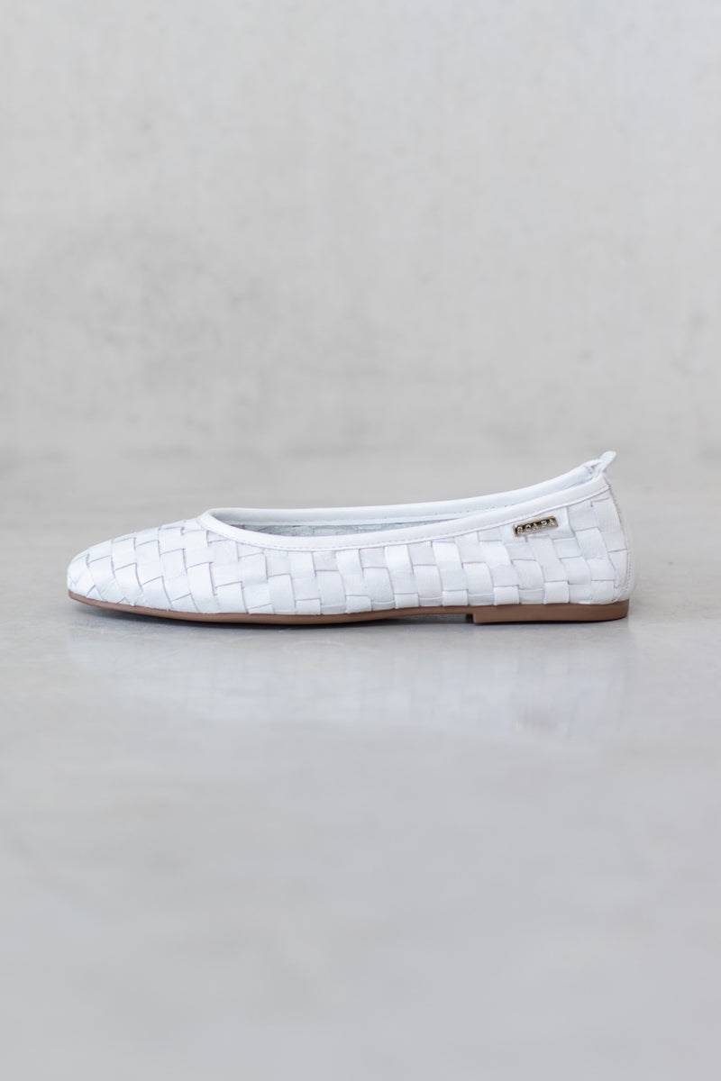 FULL WOVEN LEATHER BALLERINA - WHITE/NAVY/COGNAC - SHOES - SCAPA FASHION - SCAPA OFFICIAL