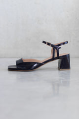 LEATHER HEEL WITH OPEN TOE DETAIL - NAVY/PINK