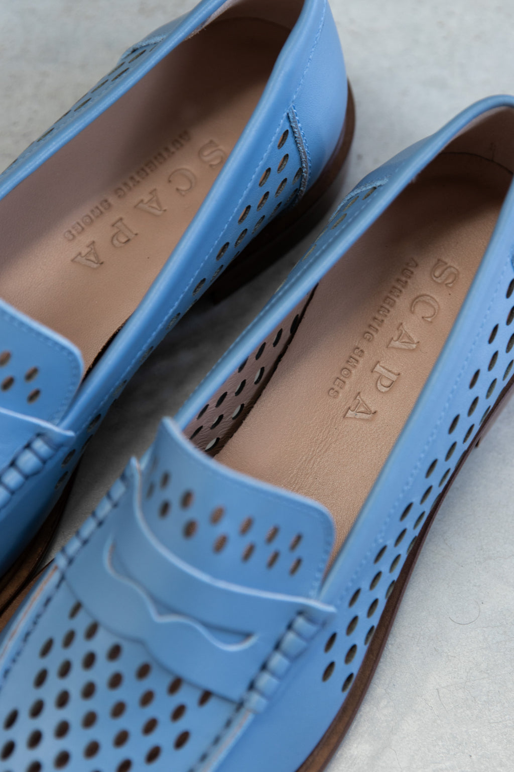 PUNCTURED LEATHER  LOAFER - DENIM BLUE & OFF-WHITE - SHOES - SCAPA FASHION - SCAPA OFFICIAL