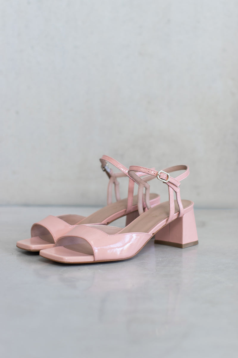 LEATHER HEEL WITH OPEN TOE DETAIL - NAVY/PINK - SHOES - SCAPA FASHION - SCAPA OFFICIAL