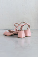 LEATHER HEEL WITH OPEN TOE DETAIL - NAVY/PINK