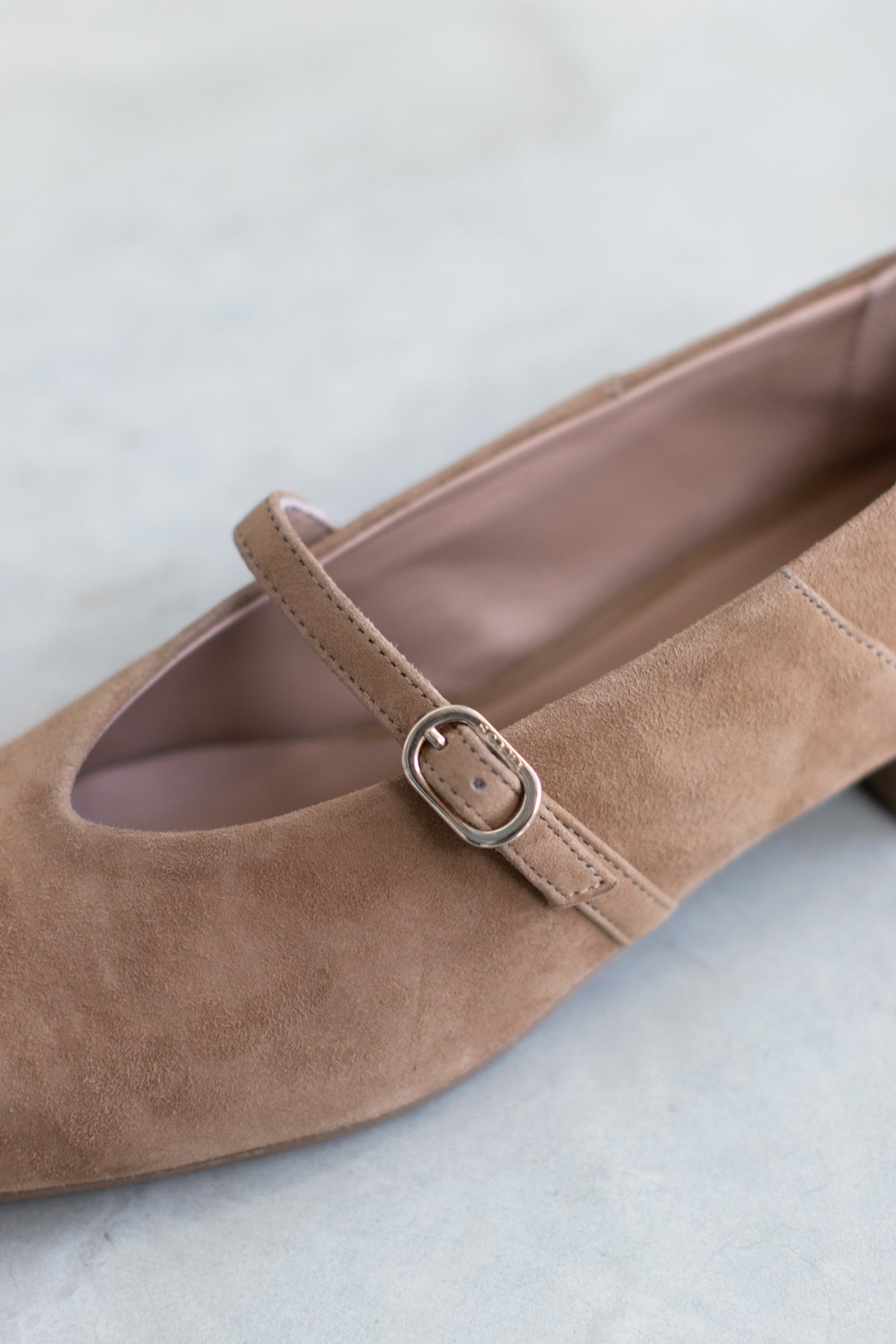 SUEDE BALLERINA WITH STACKED HEEL - SAND - SHOES - SCAPA FASHION - SCAPA OFFICIAL