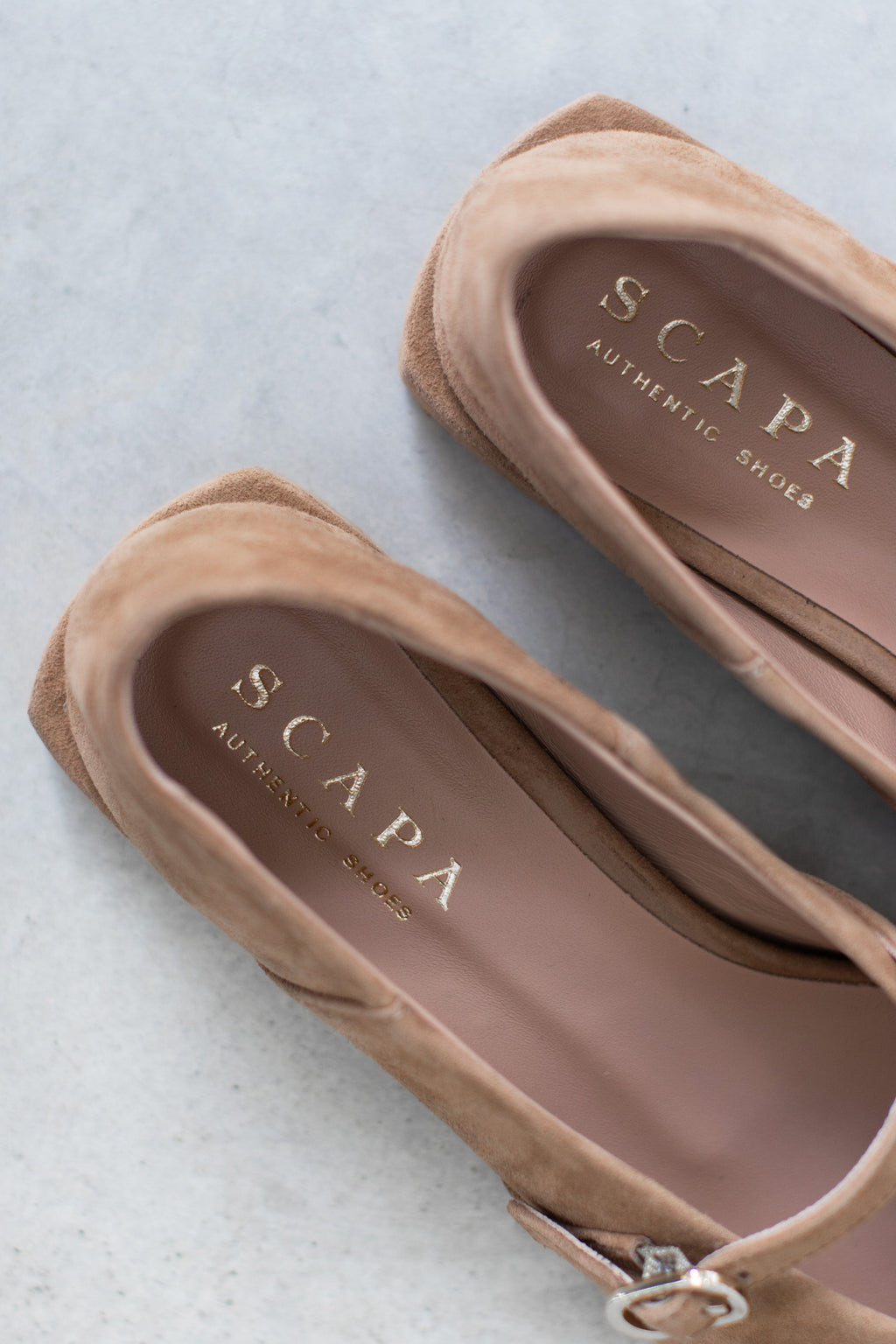 SUEDE BALLERINA WITH STACKED HEEL - SAND - SHOES - SCAPA FASHION - SCAPA OFFICIAL
