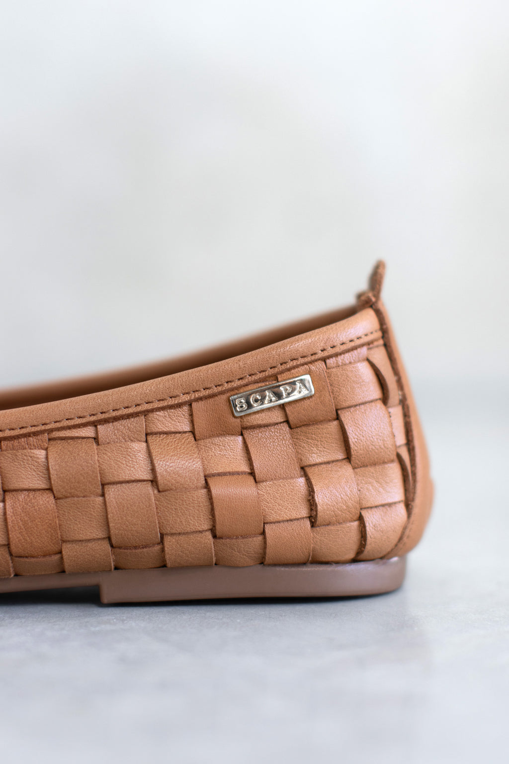 FULL WOVEN LEATHER BALLERINA - WHITE/NAVY/COGNAC - SHOES - SCAPA FASHION - SCAPA OFFICIAL