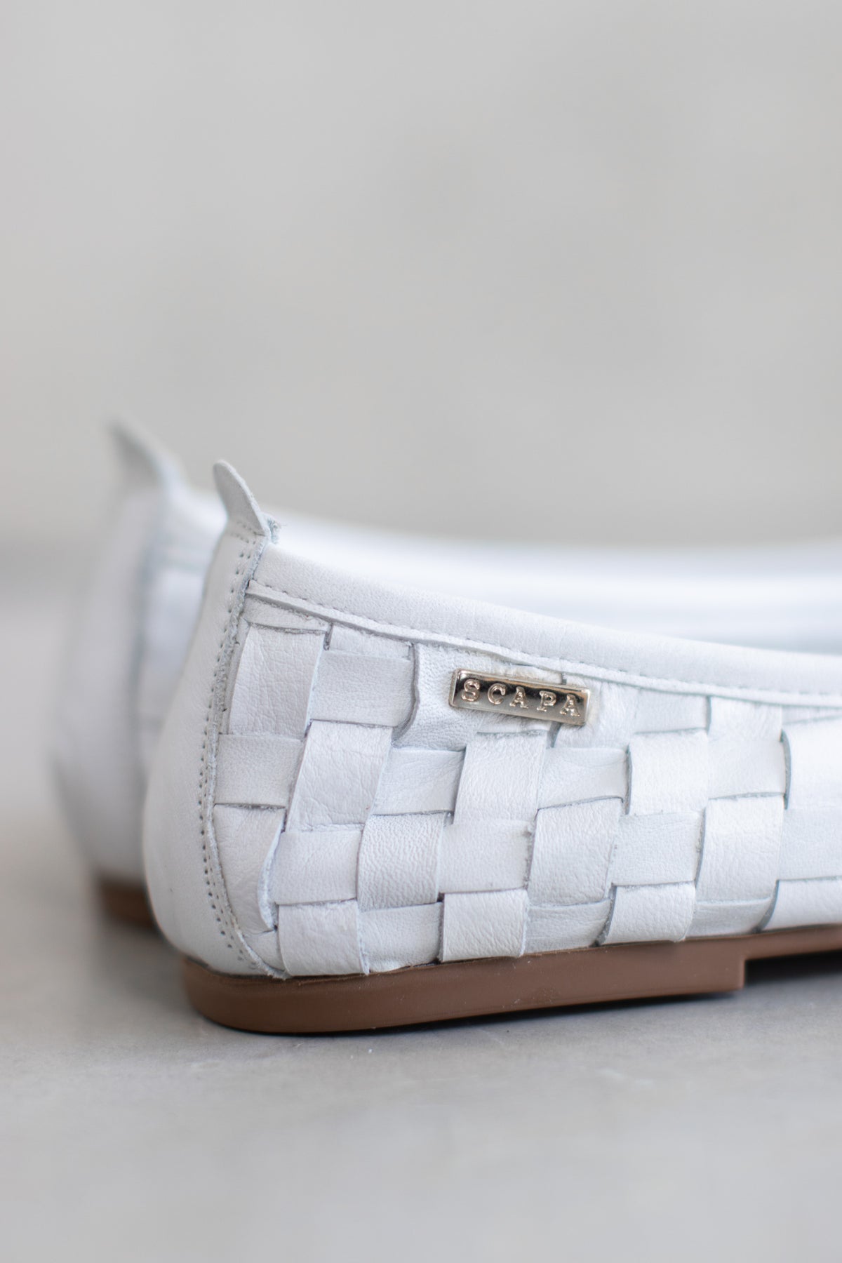 FULL WOVEN LEATHER BALLERINA - WHITE/NAVY/COGNAC - SHOES - SCAPA FASHION - SCAPA OFFICIAL