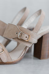 LEATHER HIGH HEELS SANDAL - SAND