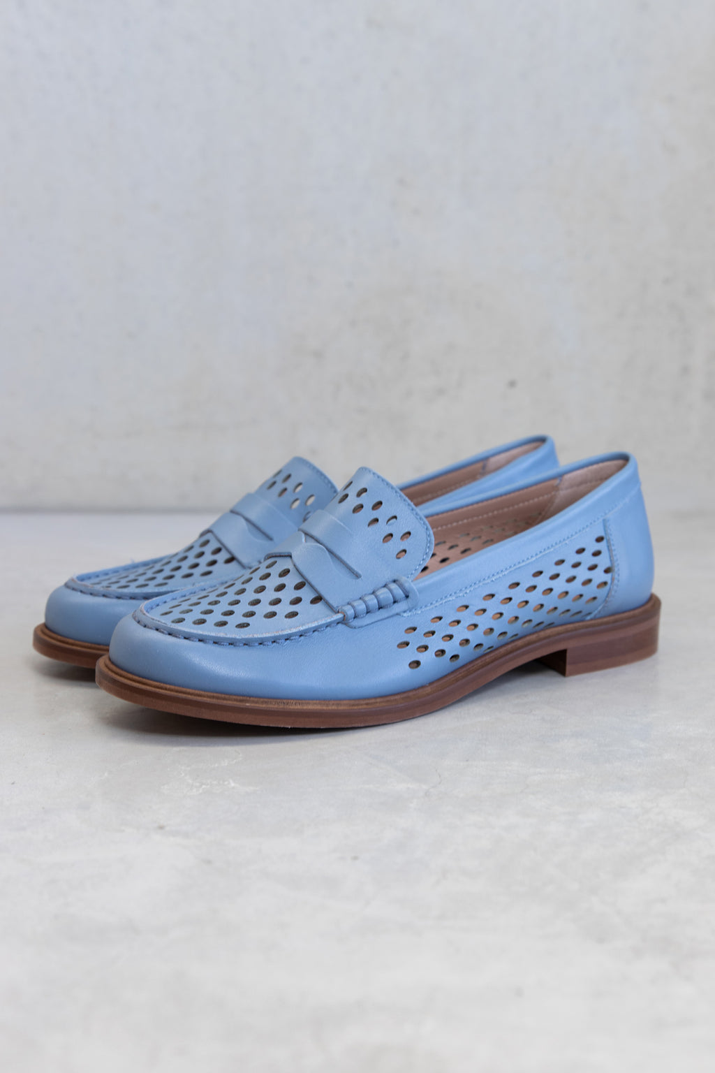PUNCTURED LEATHER  LOAFER - DENIM BLUE & OFF-WHITE - SHOES - SCAPA FASHION - SCAPA OFFICIAL