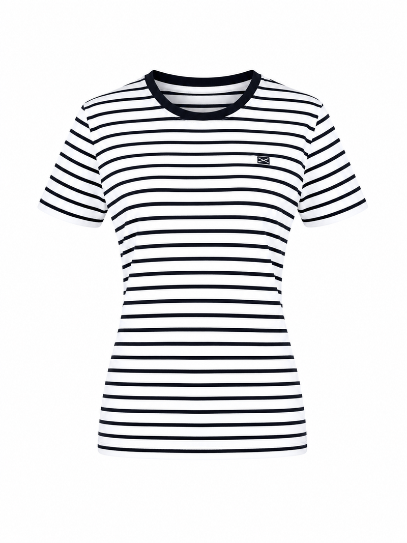 SHORT SLEEVE COTTON T-SHIRT GISELLE - NAVY STRIPES