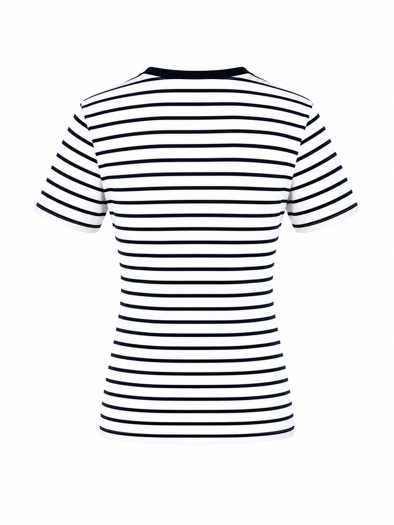 SHORT SLEEVE COTTON T-SHIRT GISELLE - NAVY STRIPES