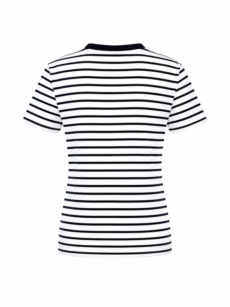 COTTON V-NECK T-SHIRT GITTE SHORT SLEEVES - NAVY STRIPES