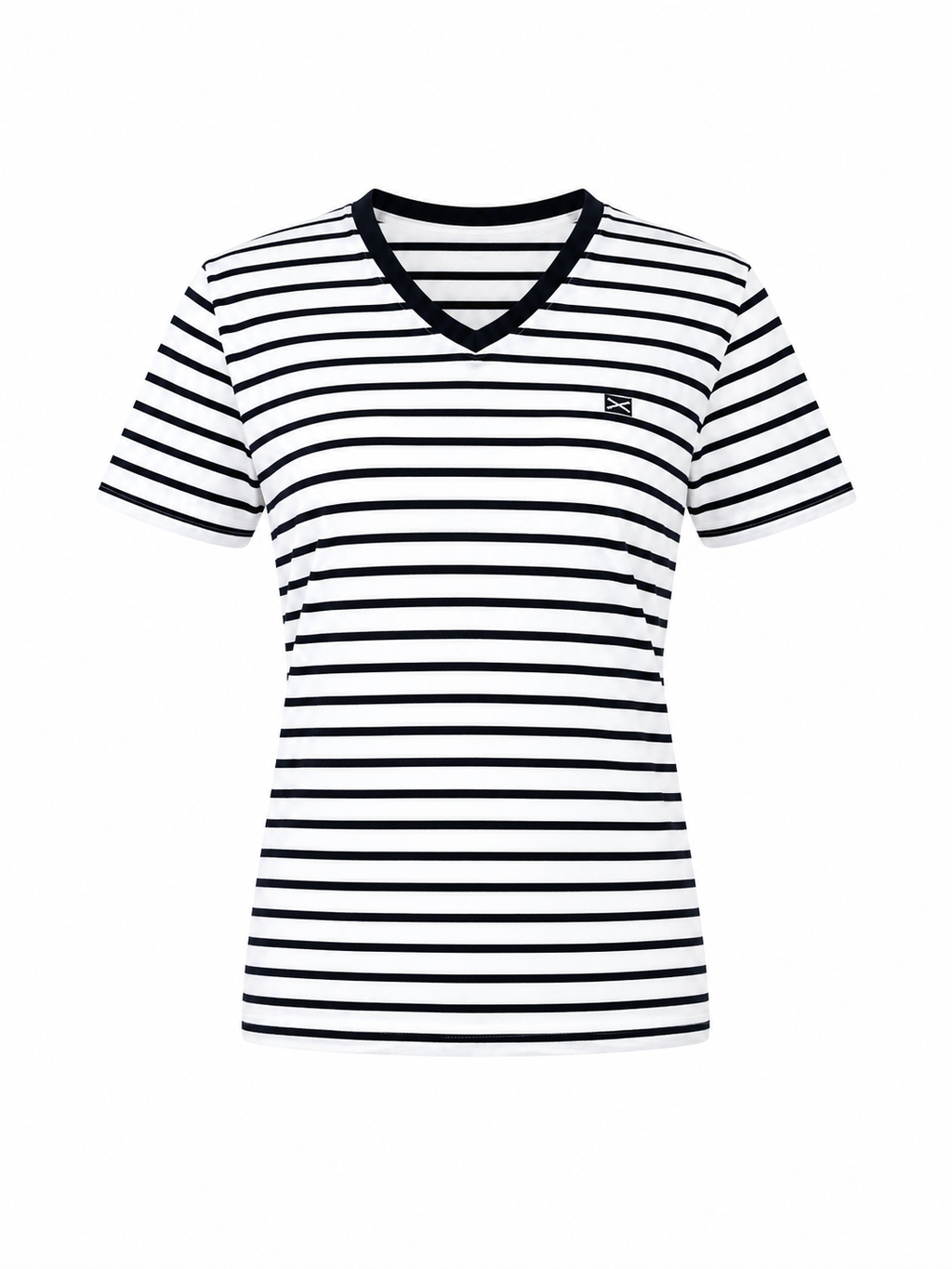 COTTON V-NECK T-SHIRT GITTE SHORT SLEEVES - NAVY STRIPES