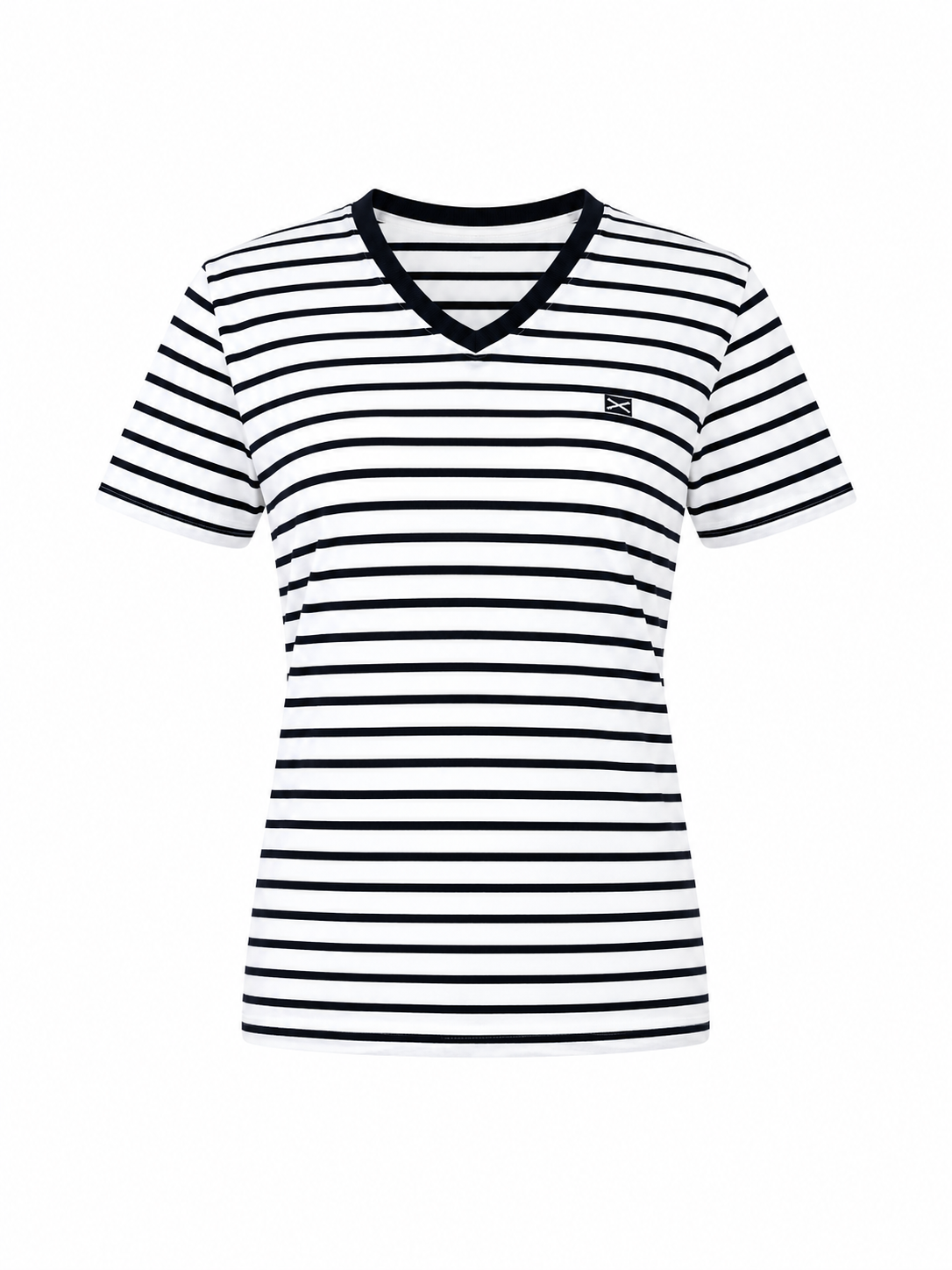 COTTON V-NECK T-SHIRT GITTE SHORT SLEEVES - NAVY STRIPES - SHIRTS - SCAPA FASHION - SCAPA OFFICIAL