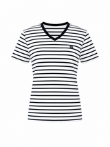 COTTON V-NECK T-SHIRT GITTE SHORT SLEEVES - NAVY STRIPES