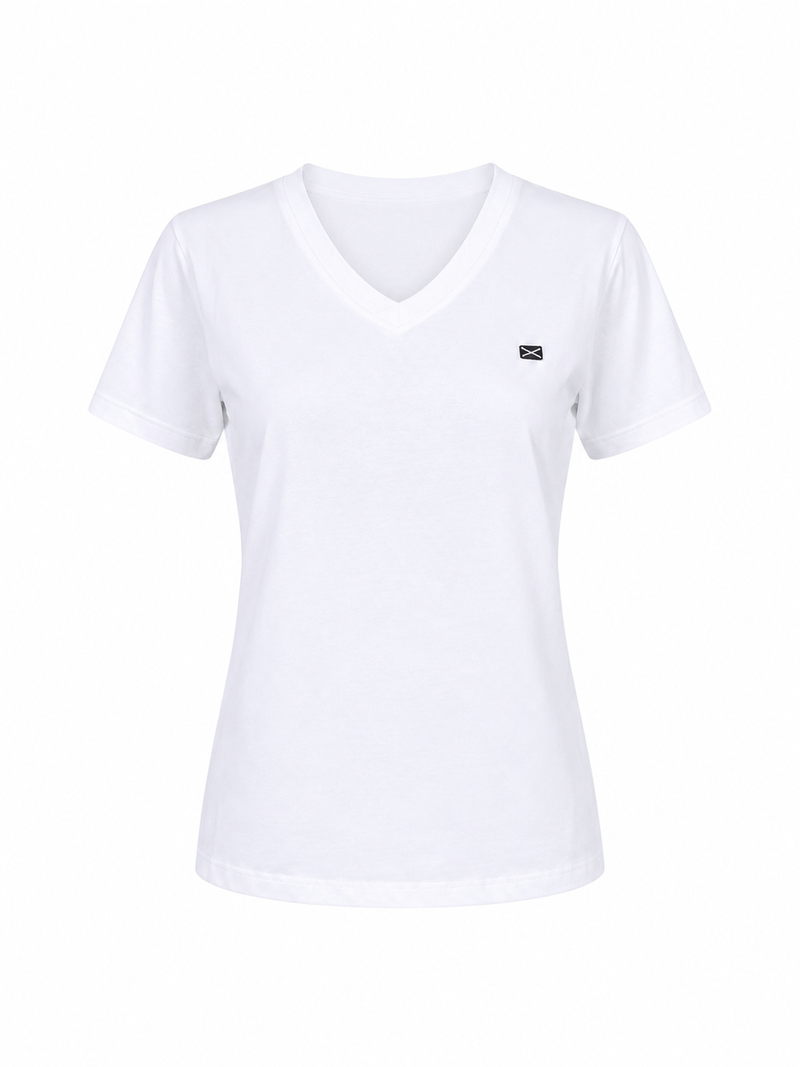COTTON V-NECK  T- SHIRT GITTE SHORT SLEEVES - WHITE